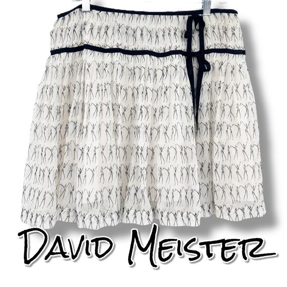 David Meister Ivory Silk Skirt Abstract Dancer Print Lined A Line Womens Size 10 - Picture 1 of 11